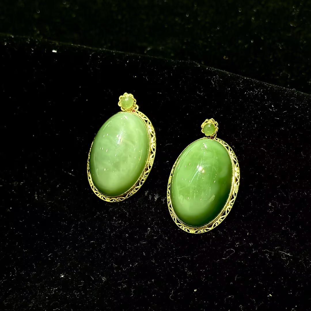 【CH】18k金和田玉碧玉猫眼蛋面吊坠（多样性发其一）