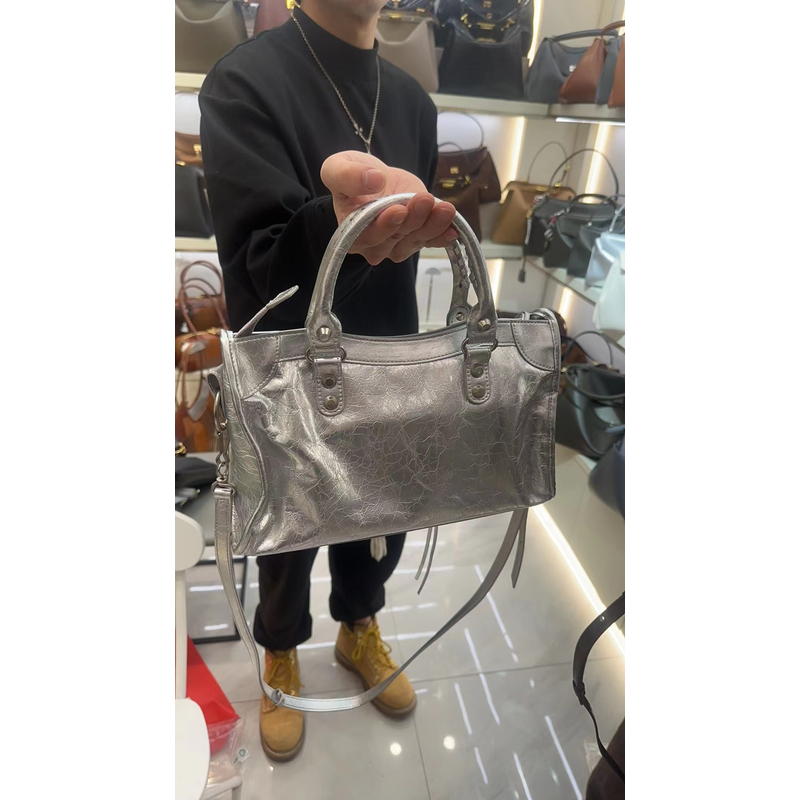 YUSHA/高档中号银色阿车手提包-银扣-50025