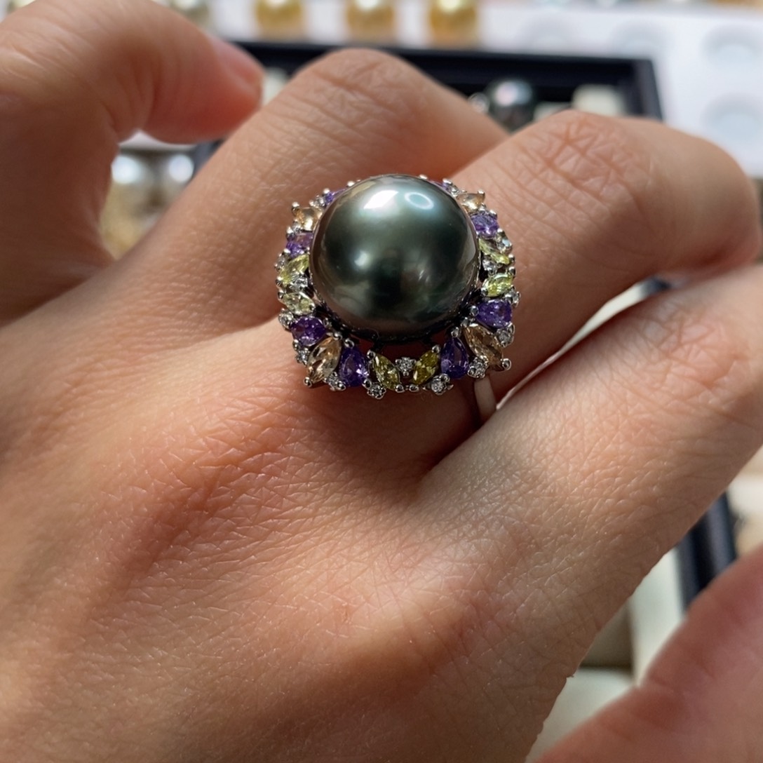 海水珍珠戒圈银S925镶嵌