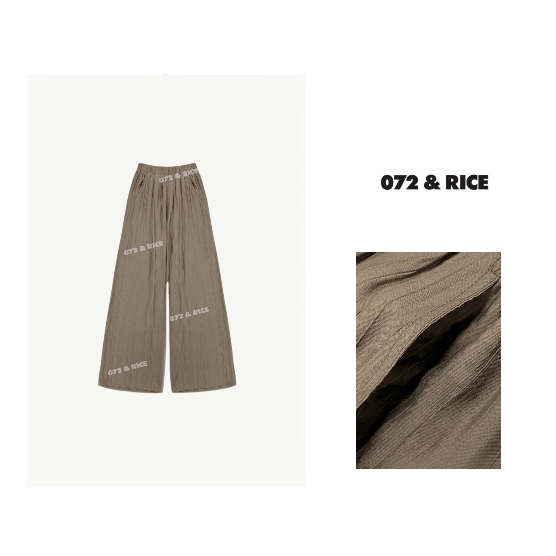 072 & RICE【咖啡馆长裤】春夏松紧腰阔腿长裤 24W040AZ FF1212