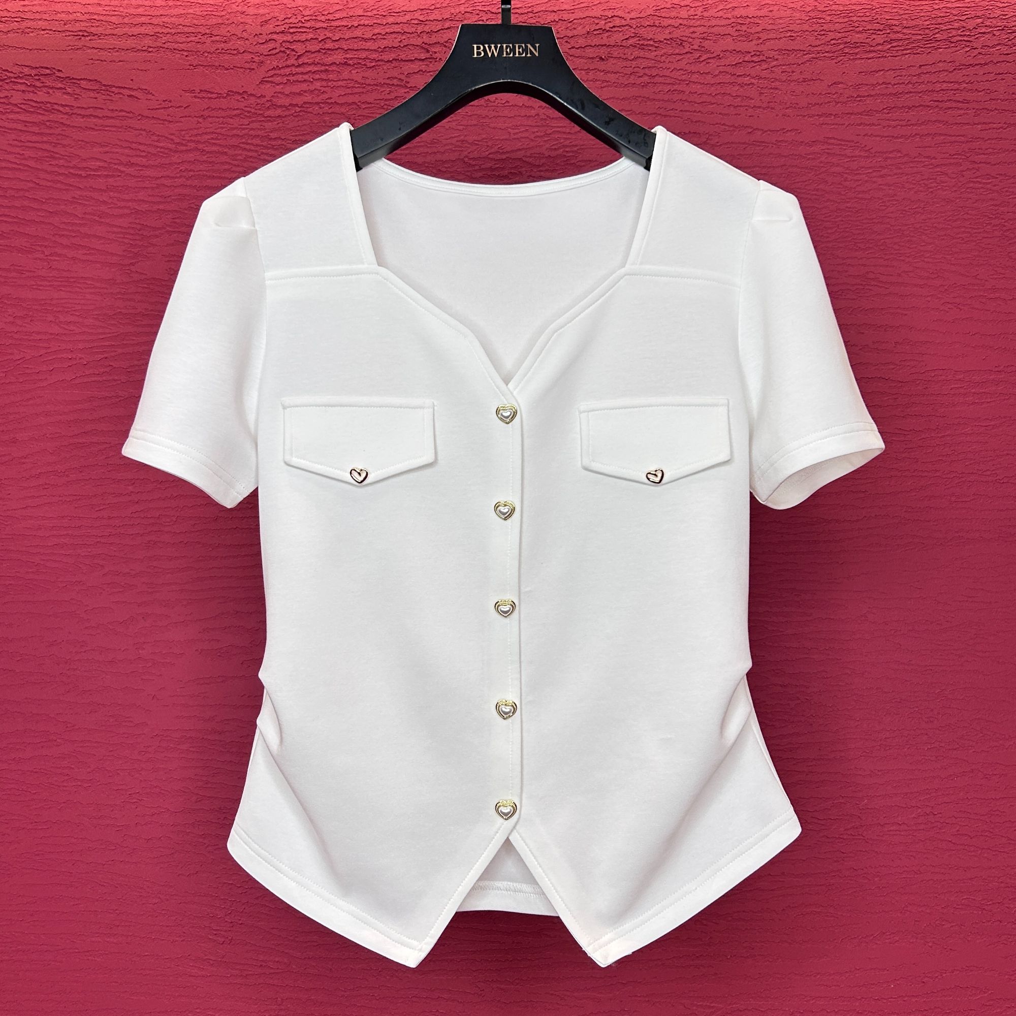 小香风时尚方领短袖T恤女2025夏季新款修身显瘦简约气质女装