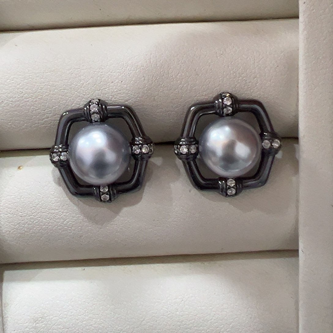 海水珍珠耳饰银S925镶嵌