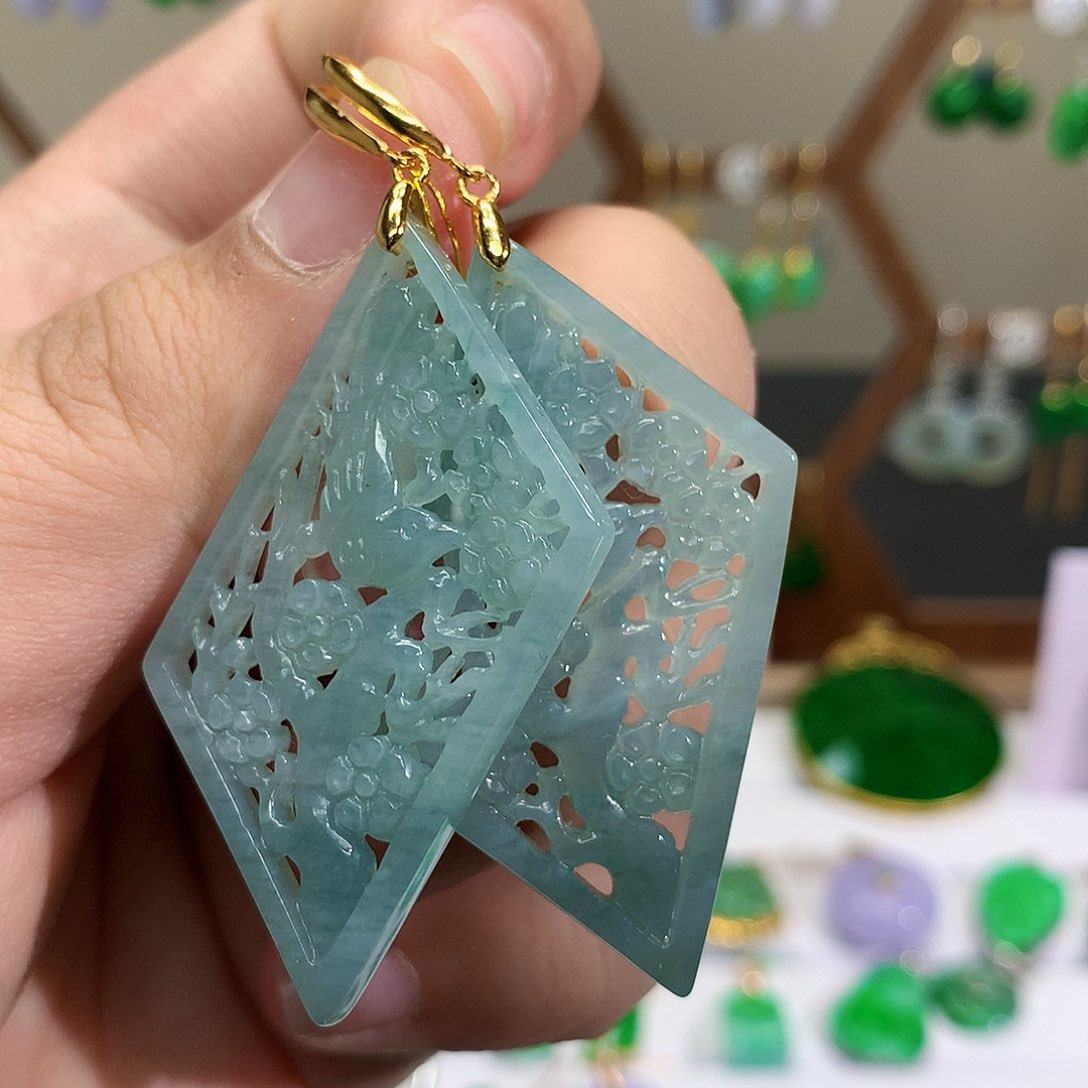 银S925镶嵌翡翠耳饰天然翡翠耳饰