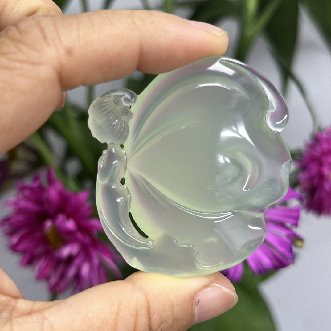 天然岫玉绿冰蝴蝶仙子挂坠吊坠手把