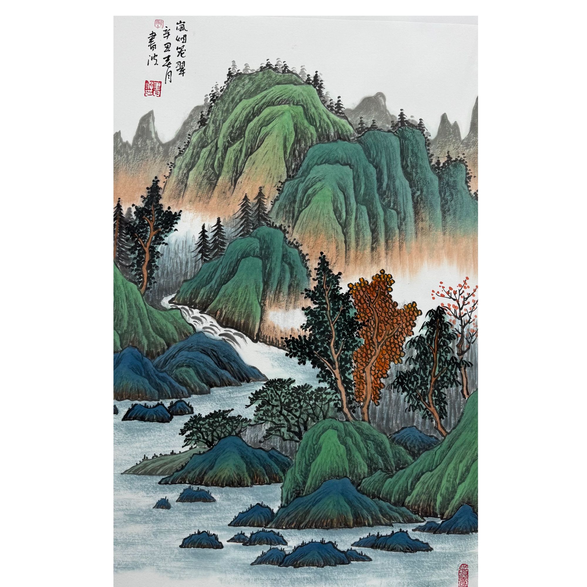 戴总专属——邢书波老师2.7平尺山水（青绿白底）