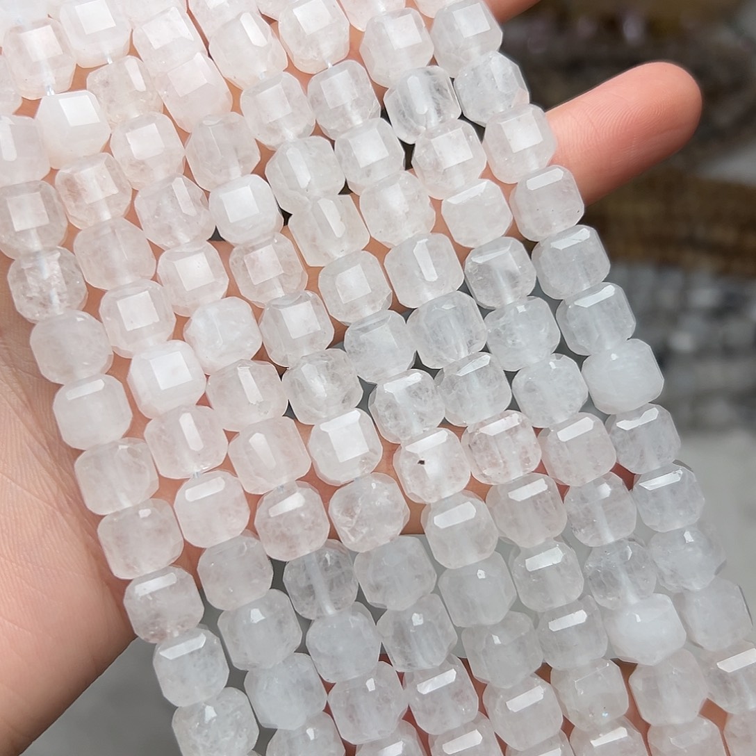 玛瑙/玉髓合金珠宝半成品Y110。8mm天然白水晶方糖一条