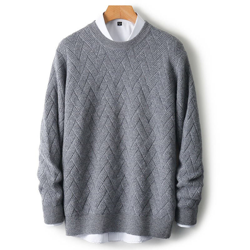 羊毛衫男宽松纯色加厚套头毛衣商务休闲纯羊毛针织打底