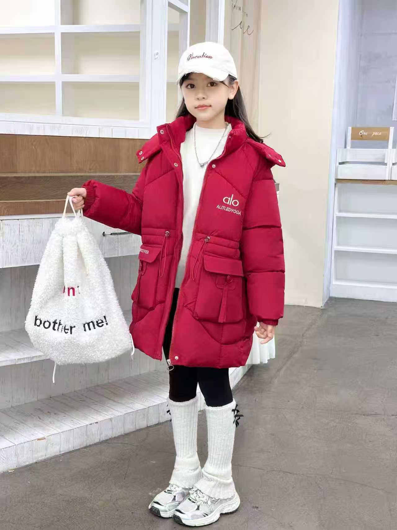 宝宝棉袄女童中长款韩版加绒棉服连帽中大童棉服洋气女童冬装外套