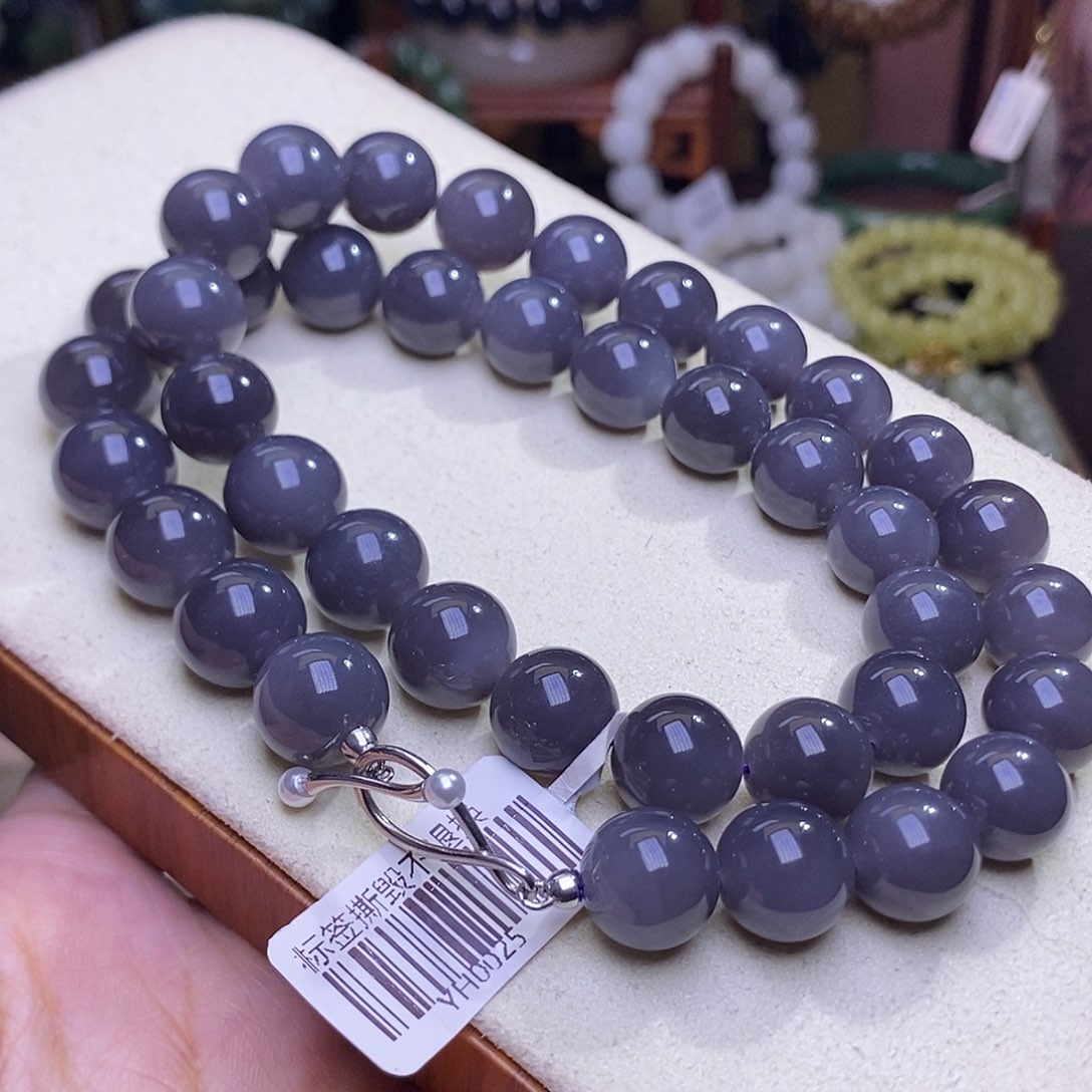 和田玉未镶嵌颈饰老矿料浓烟紫项链12m