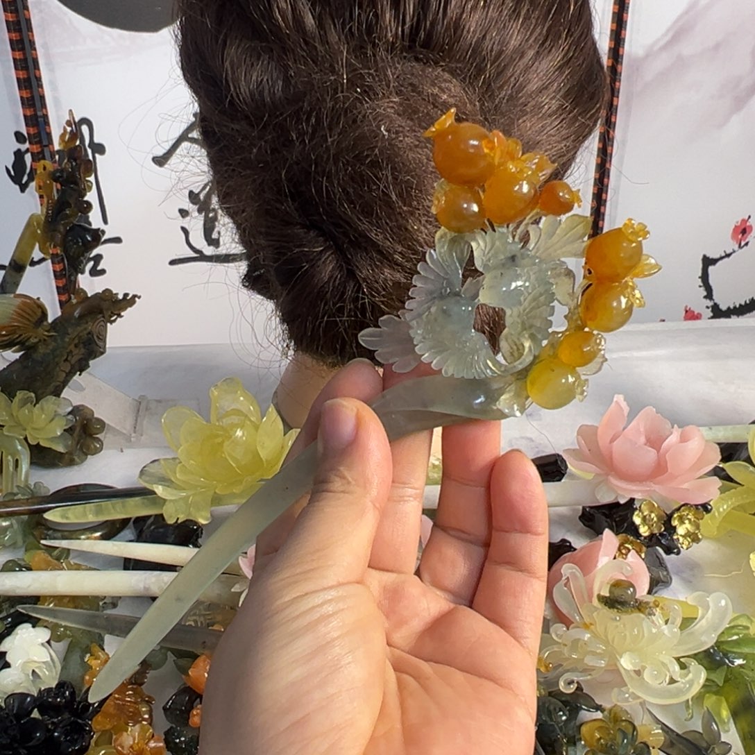 定制蛇纹石玉毛货发饰