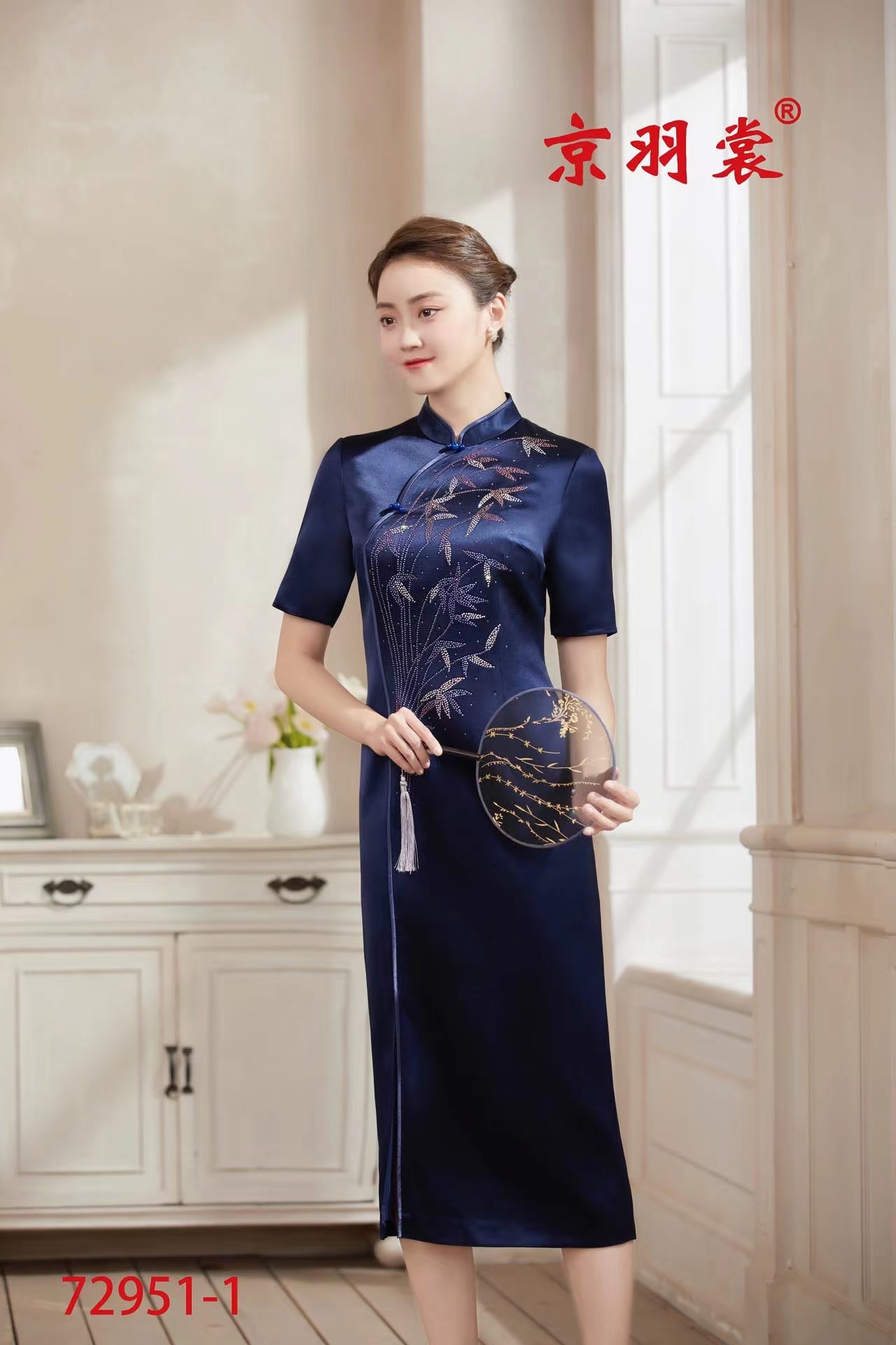 72951富贵竹醋酸旗袍礼服