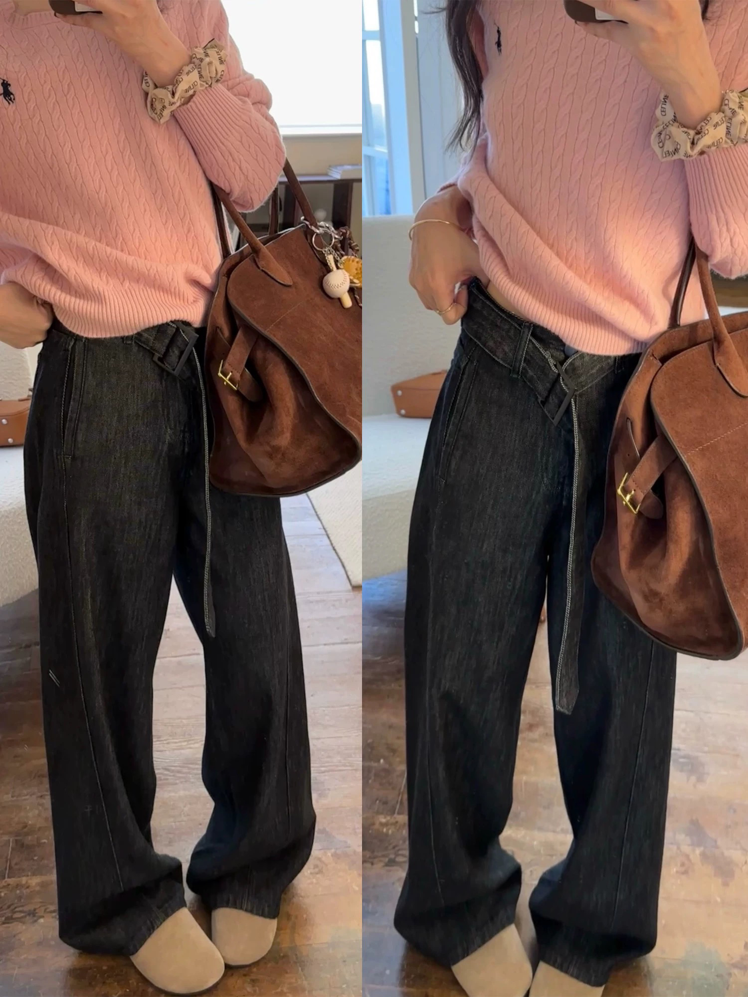 27145欧货加绒加厚老钱风镰刀裤牛仔裤FL1192裤长103