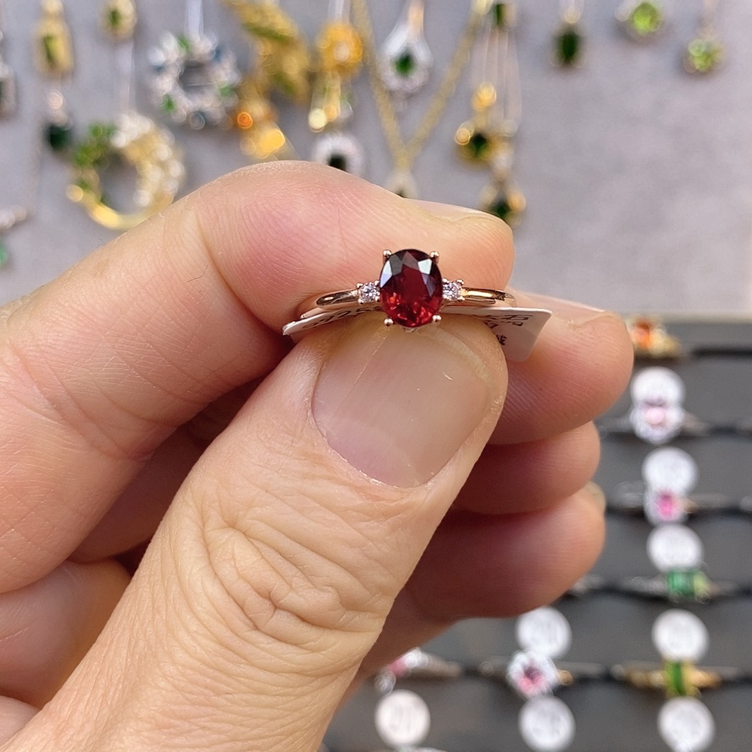 石榴石（芬达石）戒指银S925镶嵌戒指