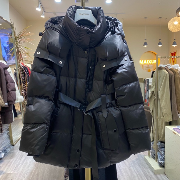 麦寻冬季新款收腰显瘦中长款连帽羽绒服yrmzs05y