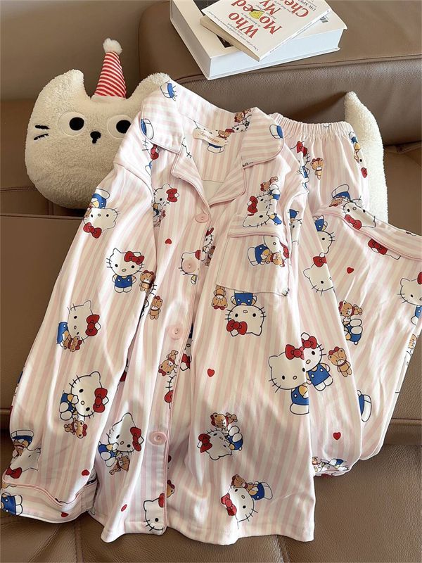 【德绒粉条纹KT】韩系甜美风秋冬睡衣女秋冬软糯保暖长袖居家服套装