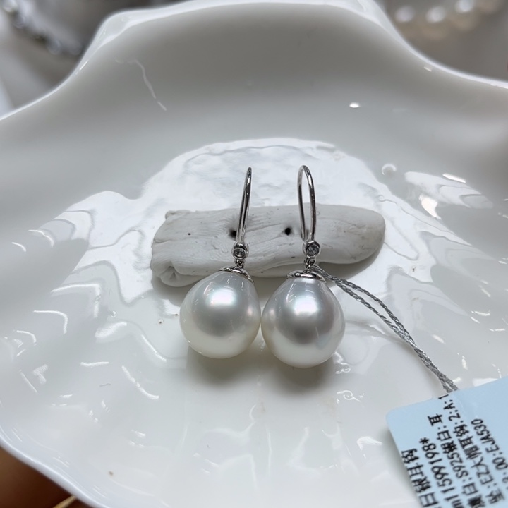 海水珍珠耳饰银S925镶嵌12-13mm