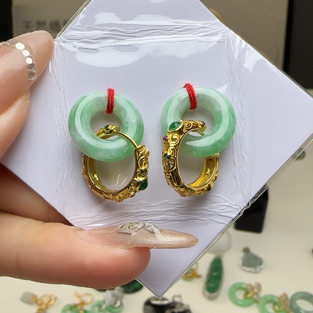 翡翠银S925镶嵌耳饰耳包款