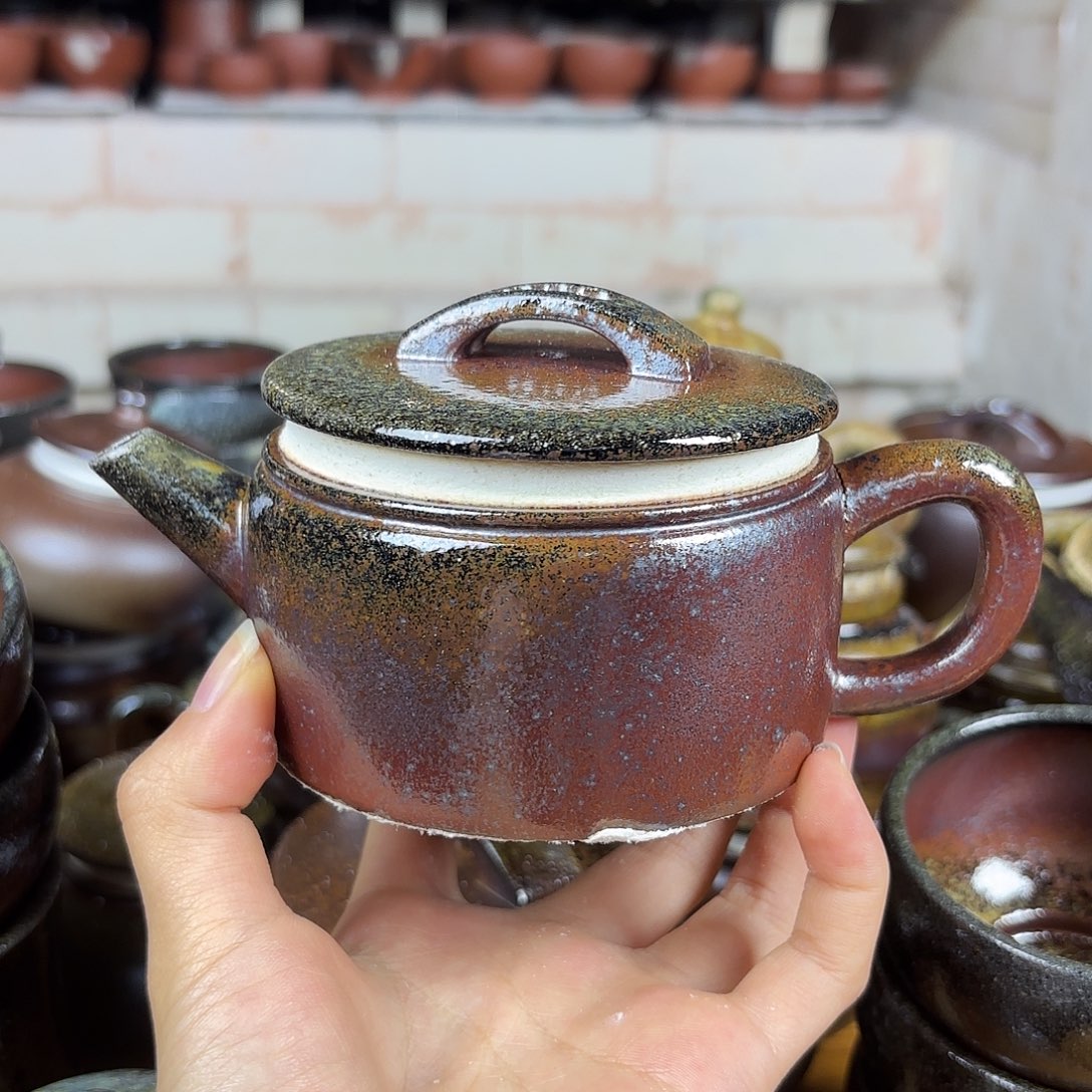 紫砂茶壶瑕疵柴烧紫砂汉瓦