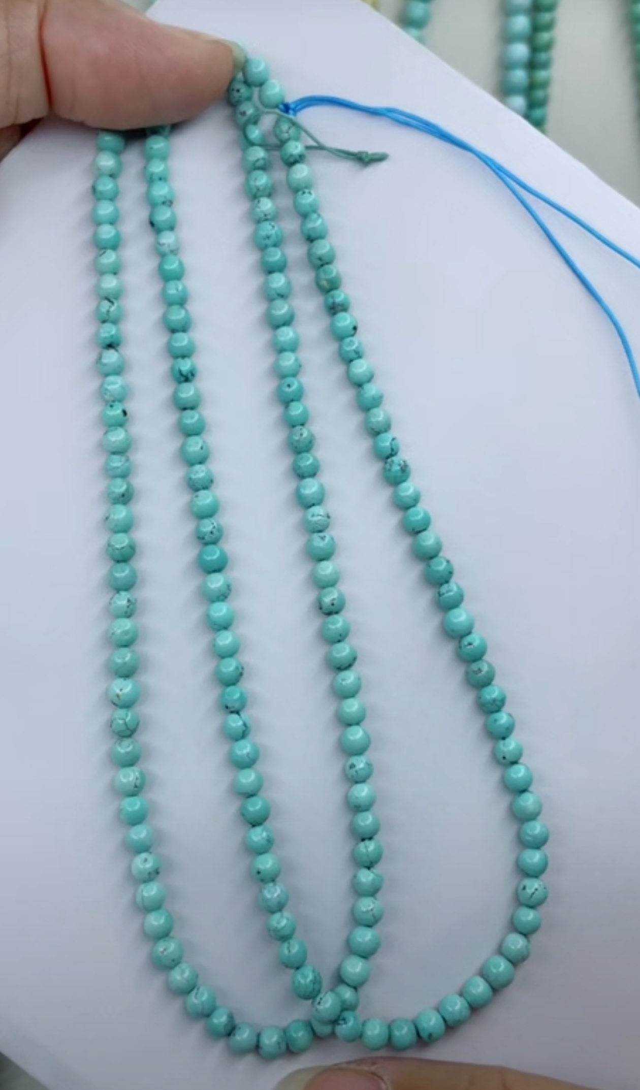 天然原矿绿松石米珠链卡4+