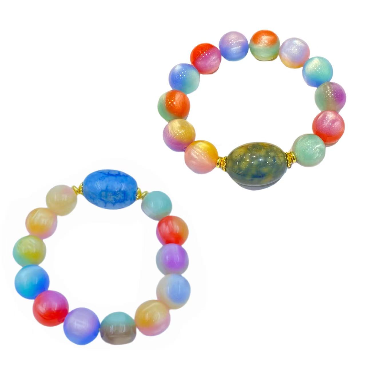 玉化七彩玛瑙多彩多宝手链S1195X合金多样性只发一件