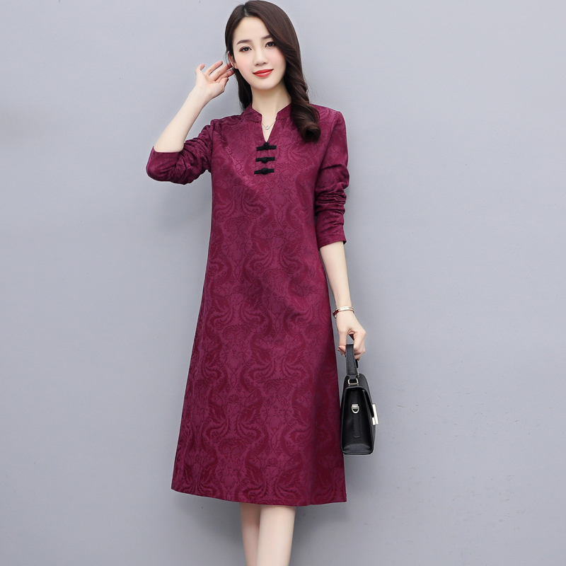 长袖连衣裙女春秋2025新款高端中年妈妈提花气质显瘦时尚中长裙子