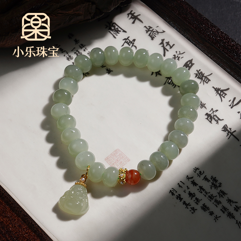 原创设计款天然算盘珠和田玉佛公吊坠手链多样性发一-10845