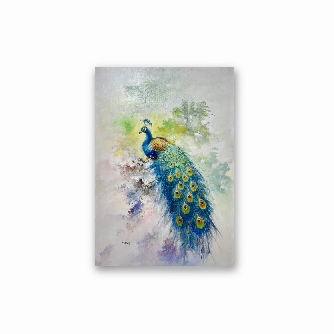 手工手绘孔雀主题餐厅客厅挂画走廊过道挂画餐桌背景墙画挂画