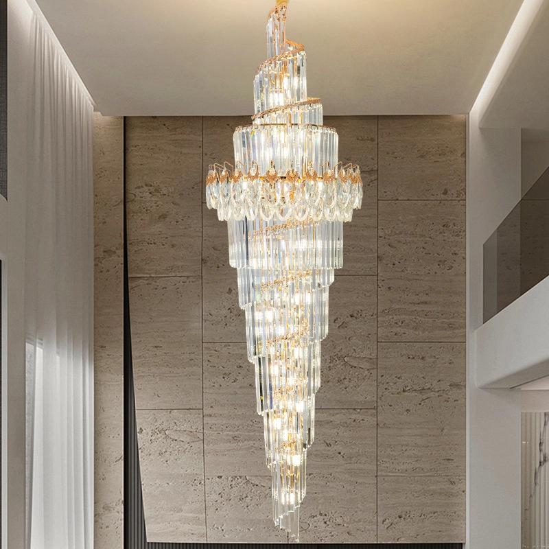 旋转楼梯水晶吊灯复式楼大吊灯客厅别墅中空轻奢水晶灯大气灯具