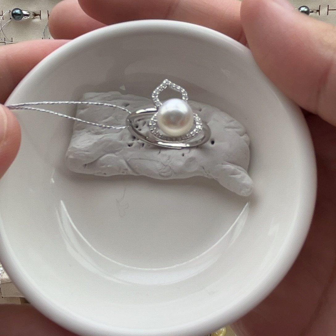 银S925镶嵌戒指海水珍珠7.6mm澳白5号链接