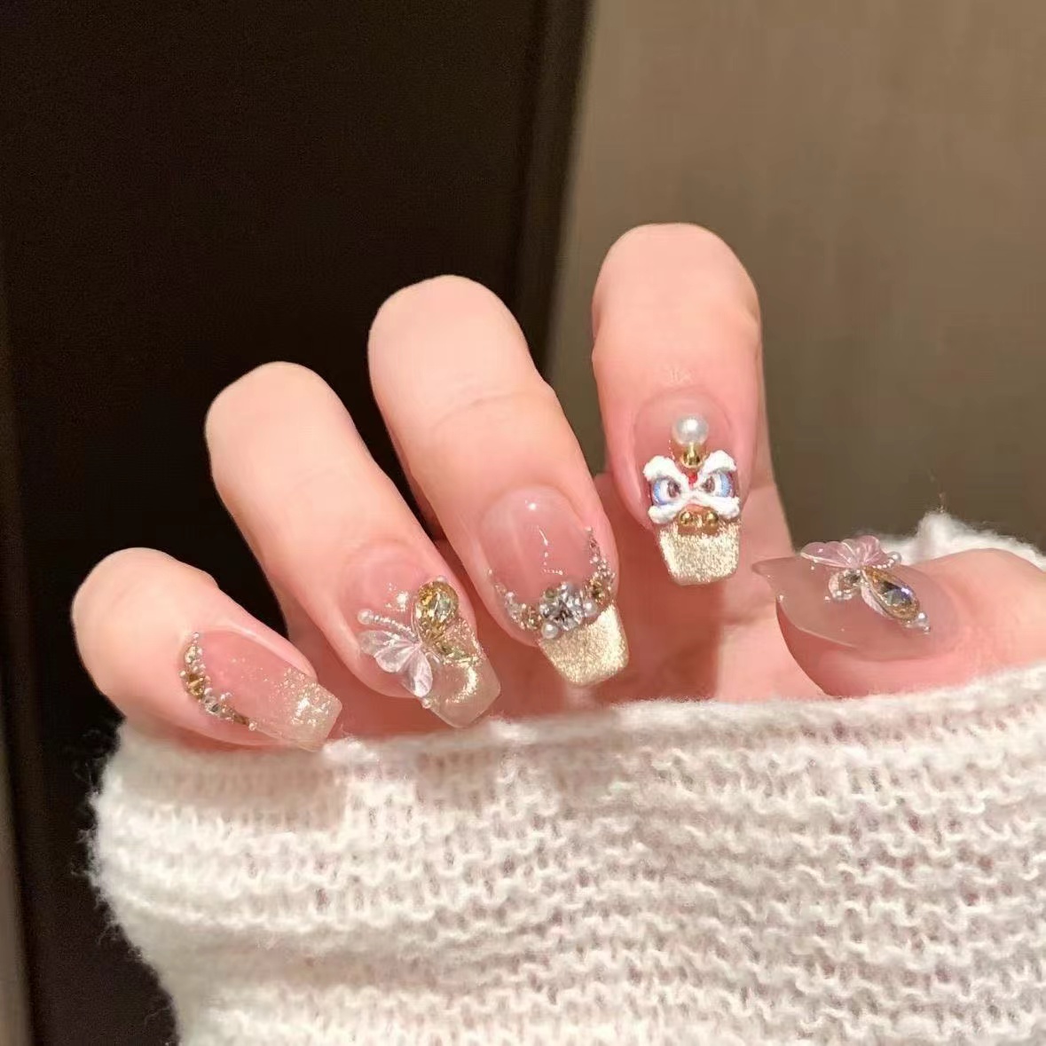 【烫金醒狮2.0】手工穿戴甲轻奢金色猫眼高级感显白气质可拆卸美甲