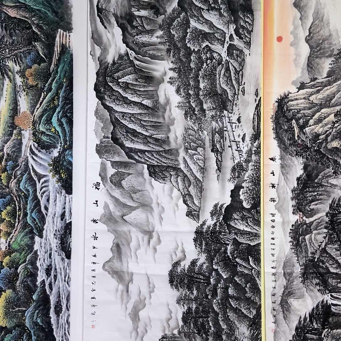 国画小八尺水墨山水一副