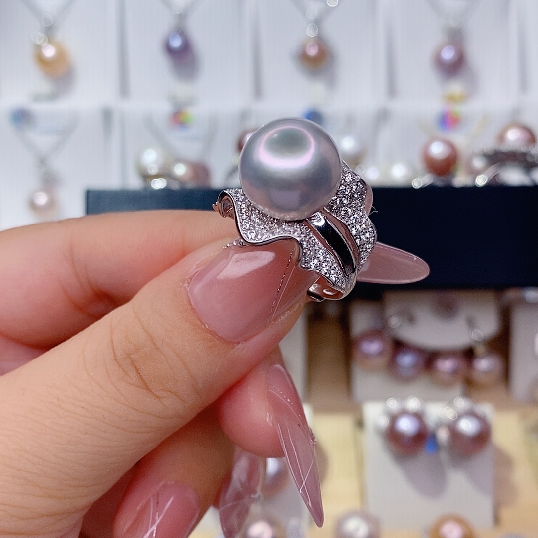 半***妆淡水珍珠戒指银S925镶嵌