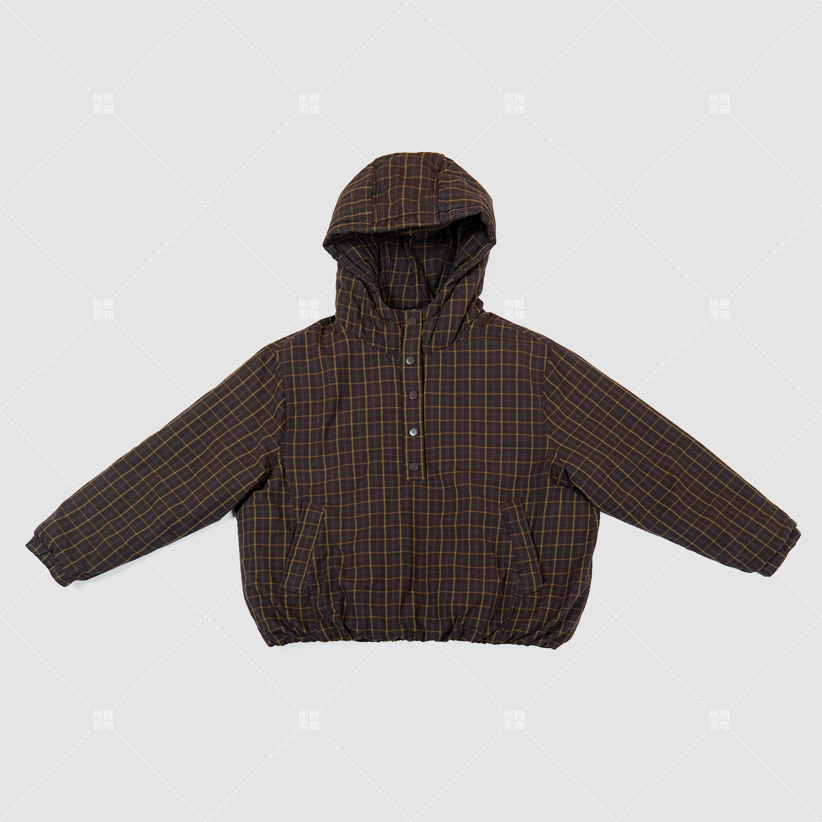 双面穿格子套头棉衣连帽保暖棉服拼接百搭外套秋冬