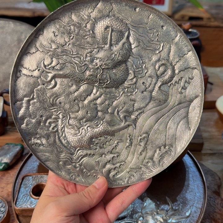铜包银纯手工龙盘19.5
