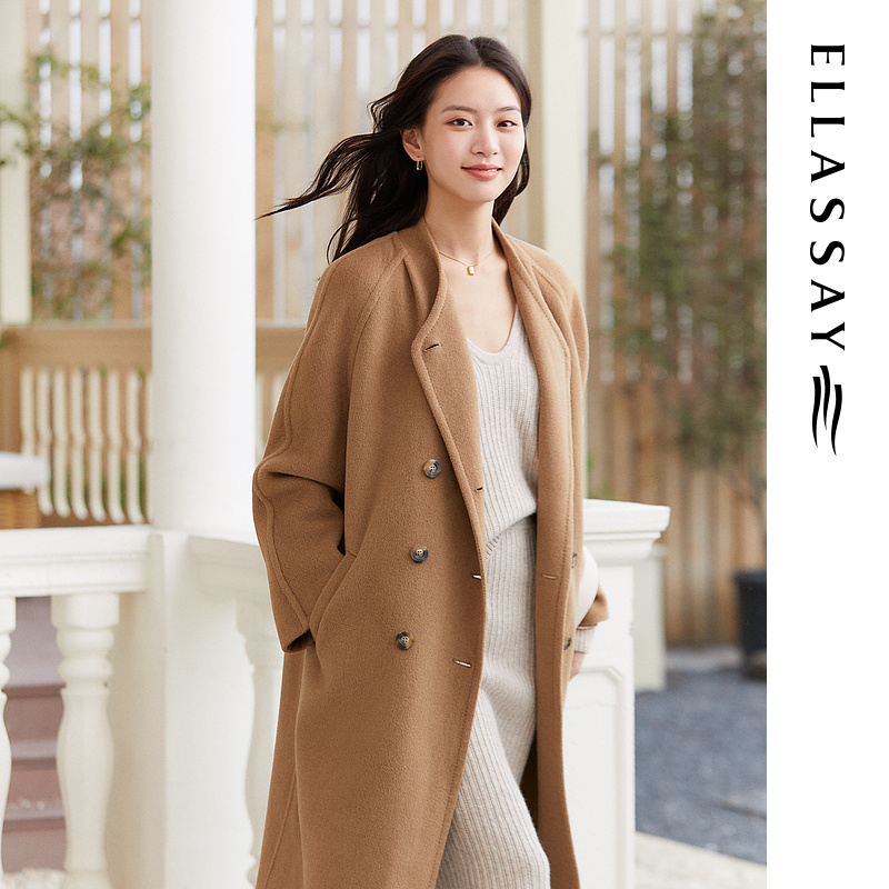 【达人专享】歌力思高级感驼色气质毛呢大衣女EWB344D00800