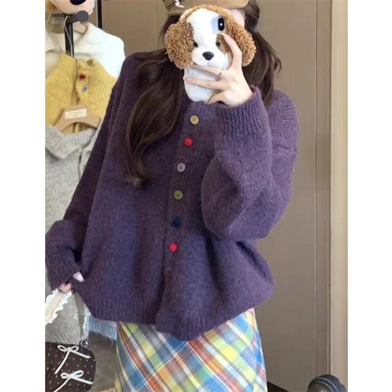 超好看设计感适中开衫款小香风针织秋冬宽松毛针织衫毛衣打底