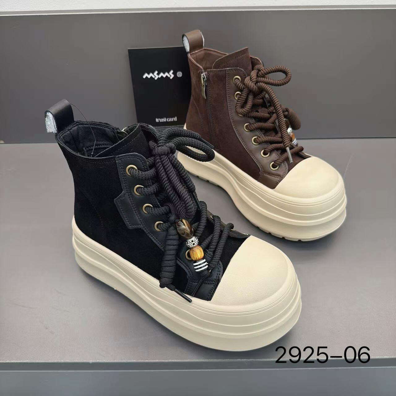 玛莎玛索秋冬新款加绒2925-06时尚百搭休闲系带高腰二棉女鞋网红