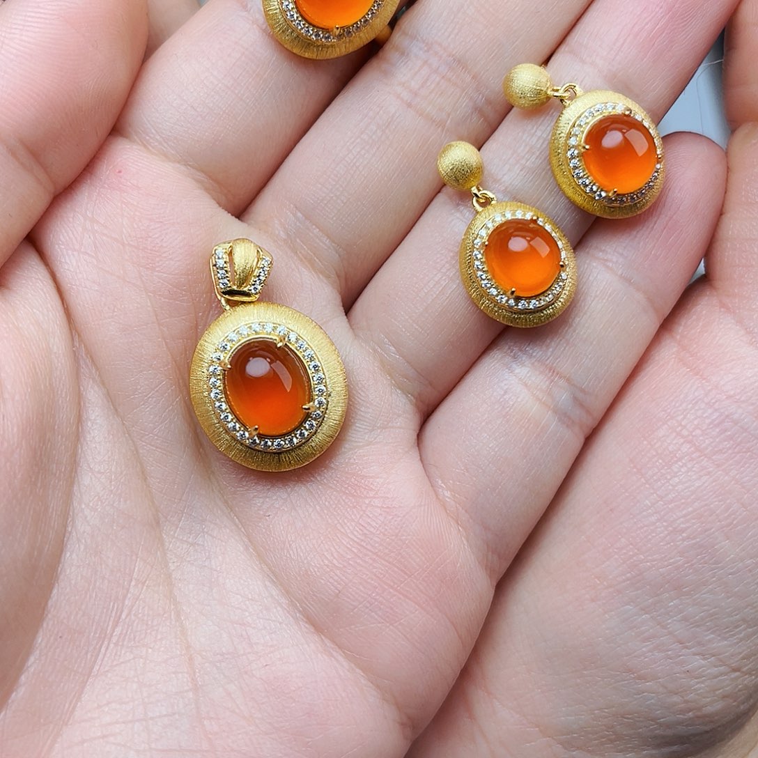 南红玛瑙银S925镶嵌颈饰一套06