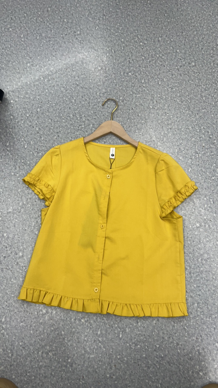 夏季新款法式气质下摆花边短袖衬衫女宽松显瘦