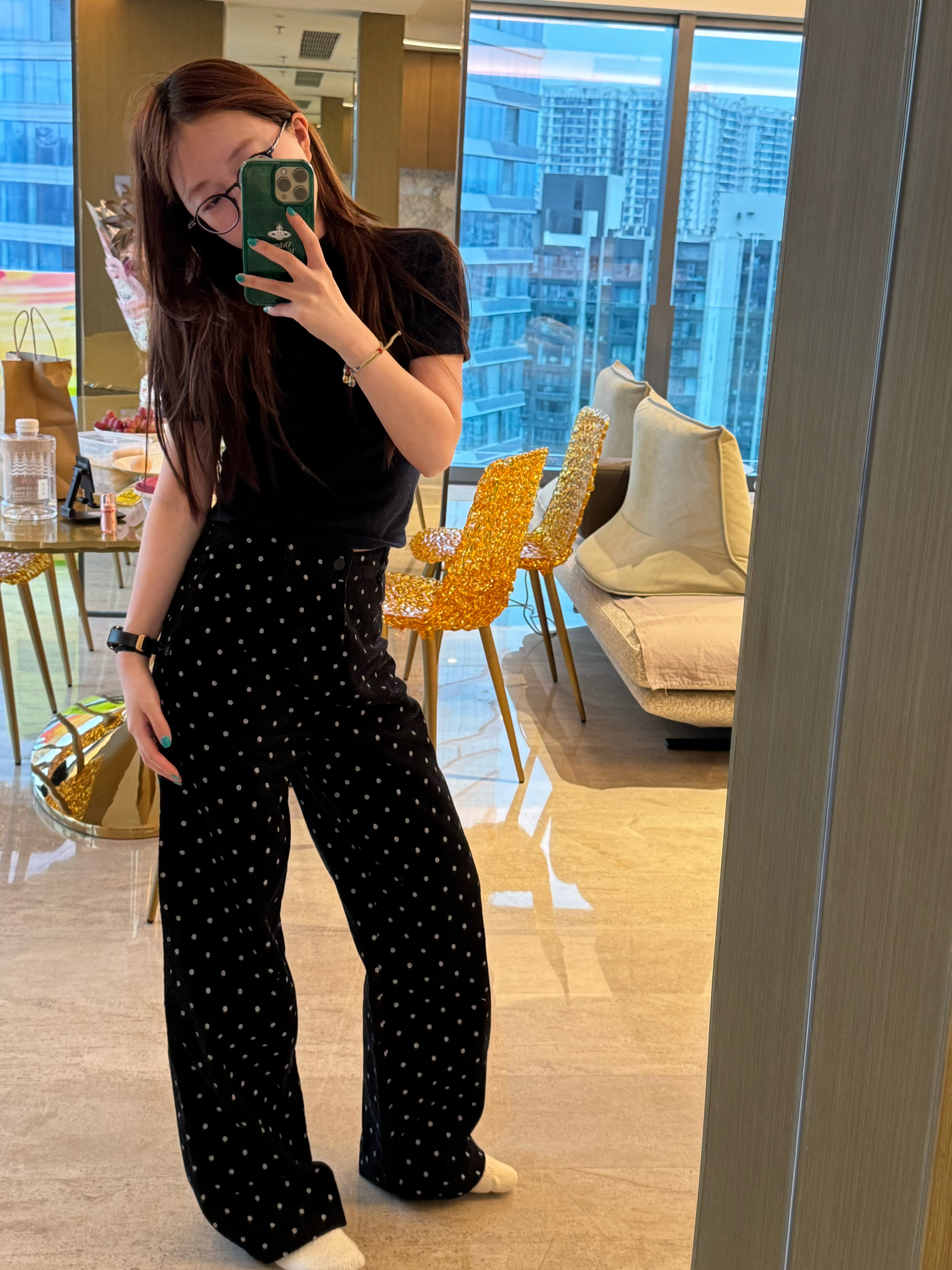 【BORAKOO】波点竖条绒显瘦休闲直筒裤