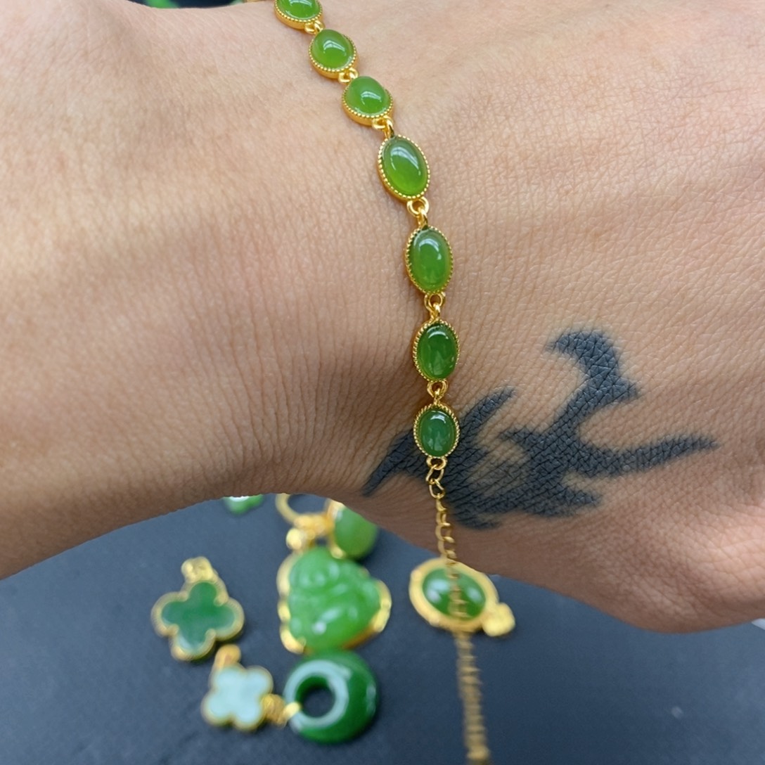 和田玉（碧玉）耳饰银S925镶嵌?****?