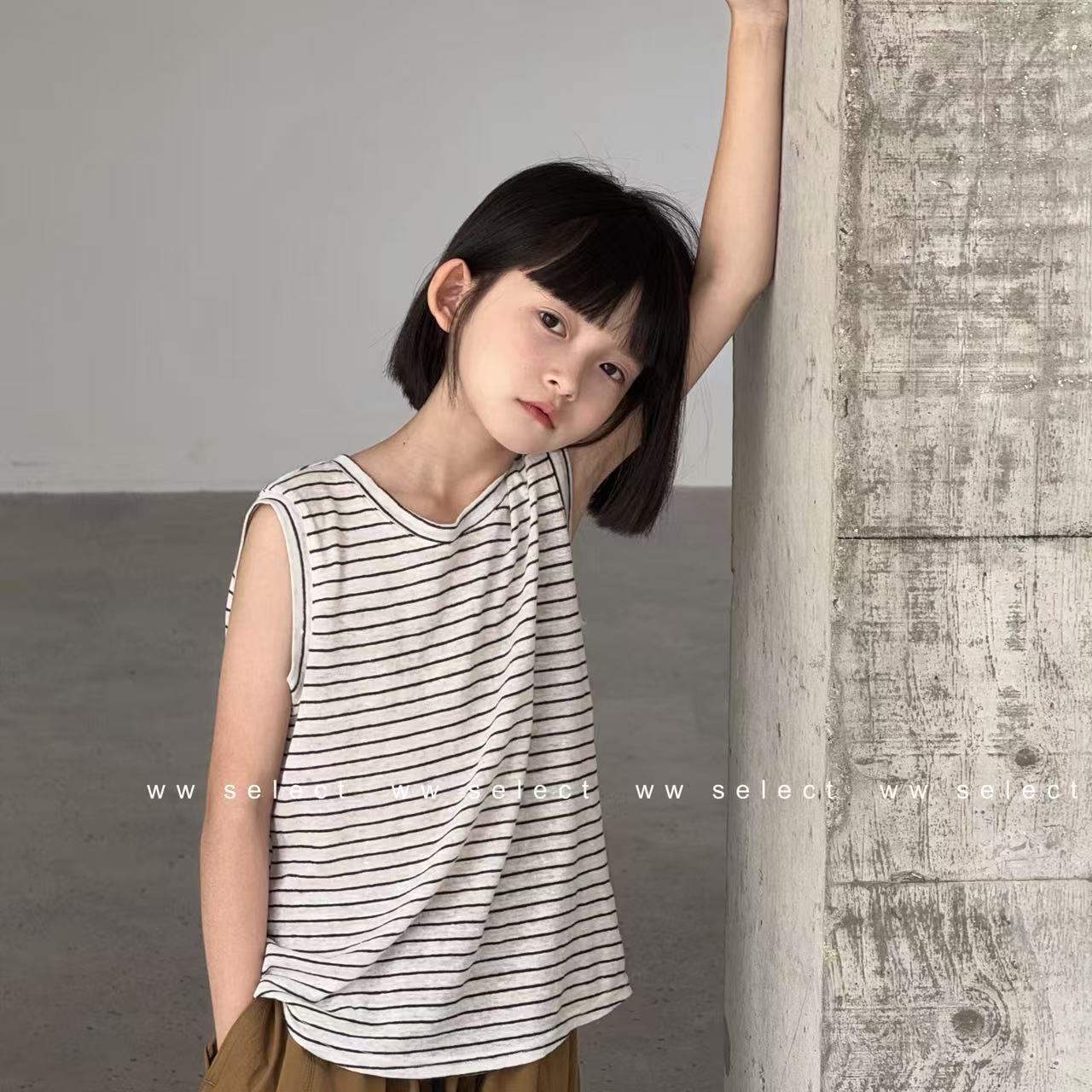 WW｜儿童｜亚麻背心｜条纹无袖T D047（不能机洗）