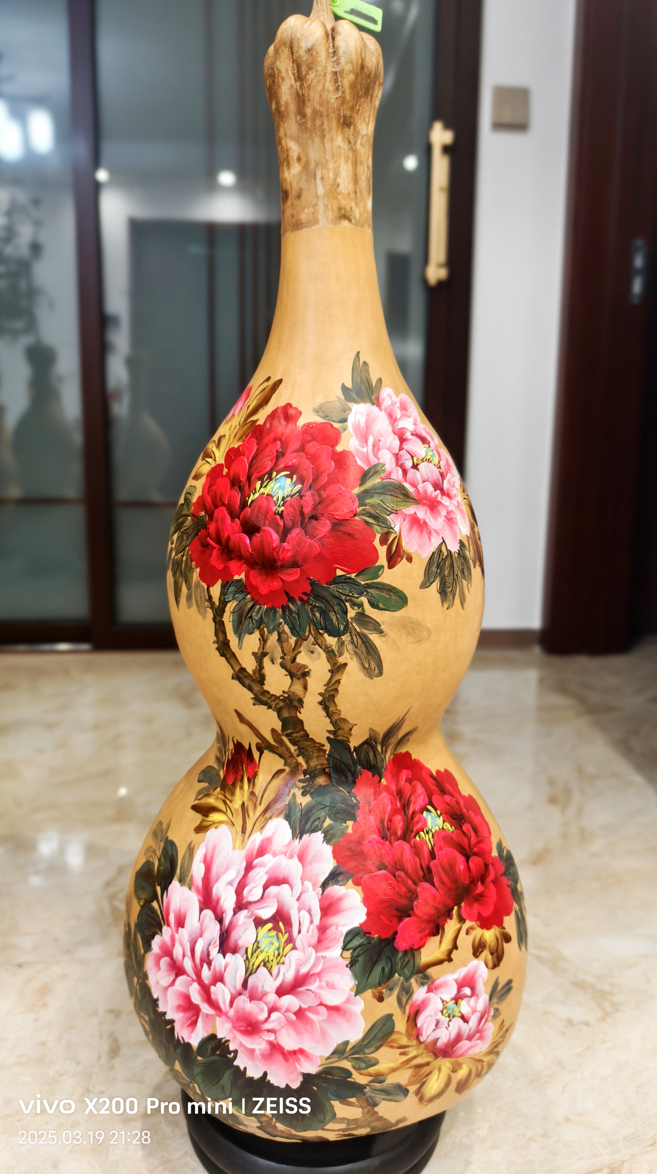 智静手绘牡丹葫芦作品