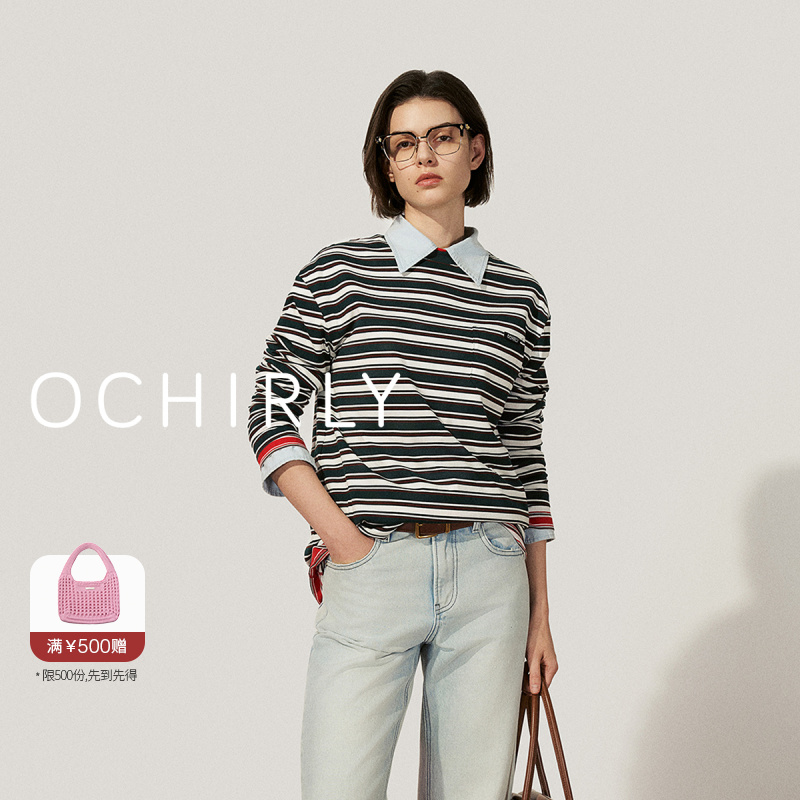 【商场同款新品】#OCHIRLY欧时力 100%长绒棉长袖t恤25春欧若精灵风