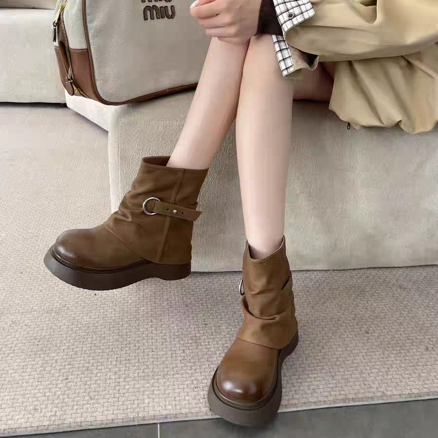 【本木鱼】7699秋冬新款厚底百搭女短靴小个子增高粗跟爆款