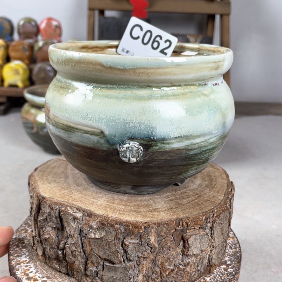 紫砂花盆色釉罐子内口11