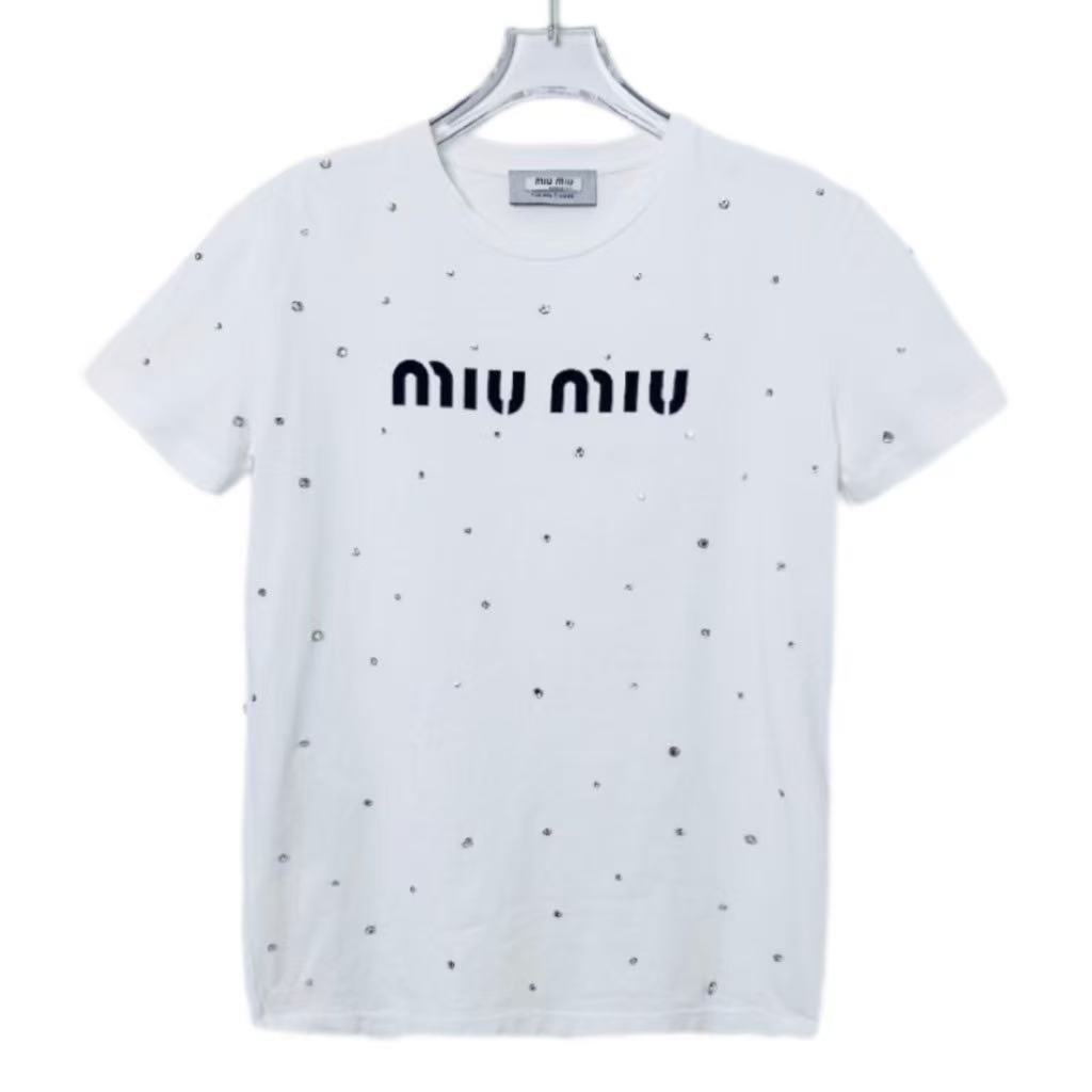 99新 MIU MIU/缪缪 /葡萄籽奢潮/印花水钻圆领套头短袖T恤/S码