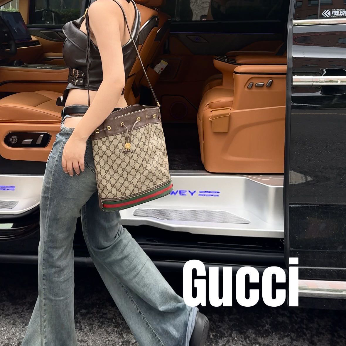 修复品619318/GUCCI/古驰 op系列抽绳水桶包