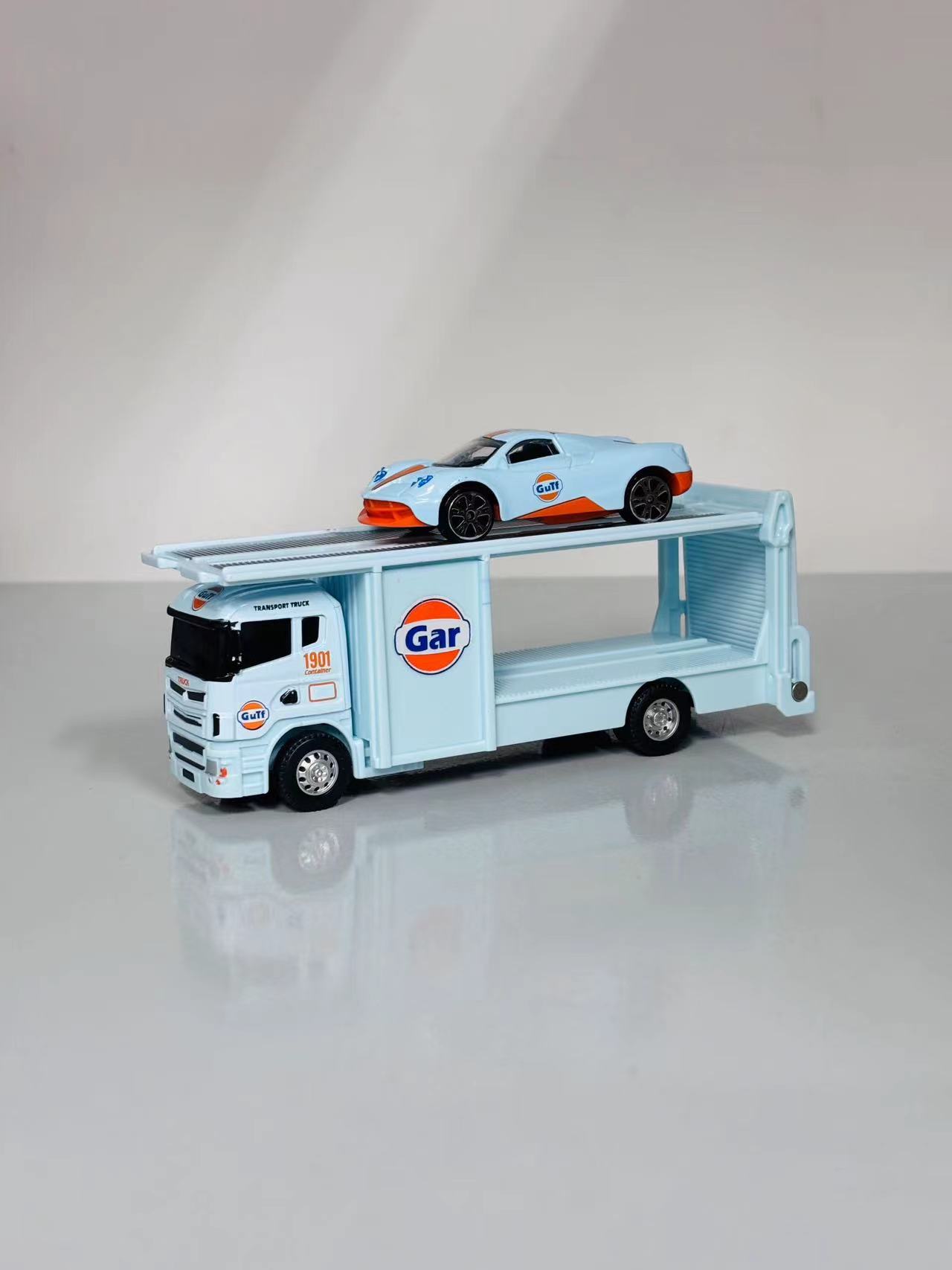 合金海湾双层平板拖车滑行小车头合金玩具