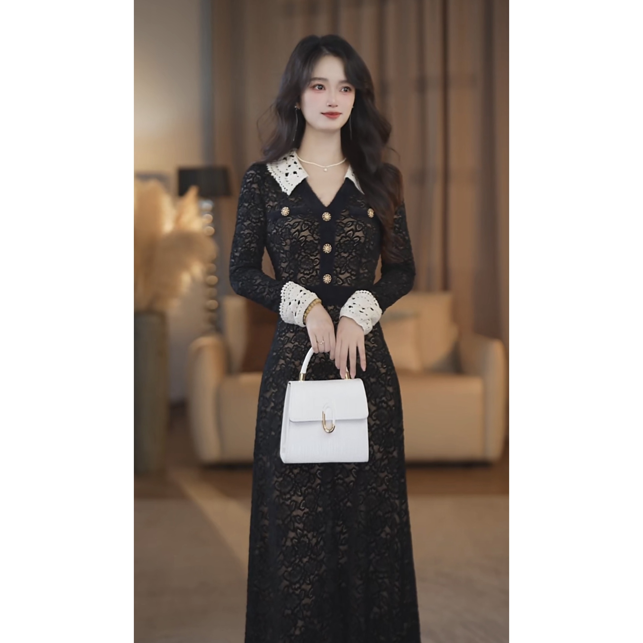 【琬琬】璀璨秋冬新款高级法式气质显瘦A摆连衣裙-YL11905